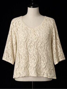 GNW Cream Feminine Floral Lace Sheer Festival Boho Blouse S